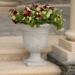 20" Wide Planter Urn Patio Moroccan Fiber Stone White - Christopher Knight Home
