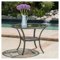 San Pico Round Wicker And Glass Table - Gray - Christopher Knight Home -Outdoor Living Shop GUEST 481d043e 5f08 472d 981a e809adc70452