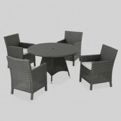Cypress 5pc Round Wicker Patio Dining Set - Gray - Christopher Knight Home