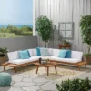 Hillcrest 4pc Acacia V-Shaped Outdoor Patio Sectional Sofa Set - Natural/White - Christopher Knight Home -Outdoor Living Shop GUEST 4c16dae6 5118 4e63 9f06 a694a1046e64