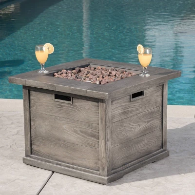 Ellington Outdoor Wood Patterned Square Gas Fire Pit - Gray - Christopher Knight Home 3 Ellington Outdoor Wood Patterned Square Gas Fire Pit - Gray - Christopher Knight Home
