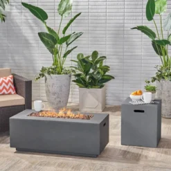 Aidan Rectangle 40" Lightweight Concrete Gas Fire Pit - Dark Gray - Christopher Knight Home