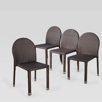 Aurora 4pk Wicker Stacking Chairs - Brown - Christopher Knight Home 3 Aurora 4pk Wicker Stacking Chairs - Brown - Christopher Knight Home