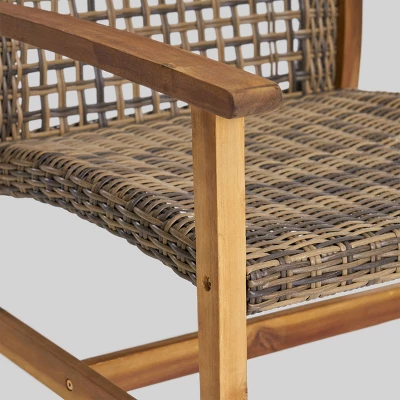 Breakwater 5pc Wood & Wicker Patio Chat Set With Fire Pit - Natural/Gray/Brown - Christopher Knight Home 6 Breakwater 5pc Wood & Wicker Patio Chat Set With Fire Pit - Natural/Gray/Brown - Christopher Knight Home - Image 4