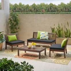 Caswell 4pc Acacia Wood Chat Set - Christopher Knight Home -Outdoor Living Shop GUEST 5571a3f1 9064 4962 9917 02adb69fd899