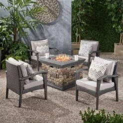 Kaula 5pc Faux Rattan Club Chair & Fire Pit Chat Set - Christopher Knight Home -Outdoor Living Shop GUEST 5b14b4b9 523f 43f7 b260 767a4b5f23e0