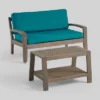2pc Grenada Acacia Wood Patio Chat Set With Sunbrella Cushions Gray/Teal - Christopher Knight Home -Outdoor Living Shop GUEST 5ea2ac2b ac39 4032 95e4 25ac90e406f0