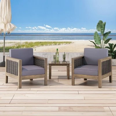 Linwood 2pk Outdoor Acacia Wood Club Chairs With Wicker Accents - Gray/Dark Gray - Christopher Knight Home 3 Linwood 2pk Outdoor Acacia Wood Club Chairs With Wicker Accents - Gray/Dark Gray - Christopher Knight Home