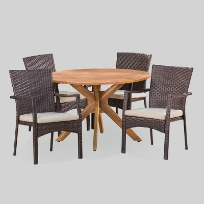 Stamford 5pc Acacia Wood & Wicker Patio Dining Set - Brown - Christopher Knight Home 3 Stamford 5pc Acacia Wood & Wicker Patio Dining Set - Brown - Christopher Knight Home