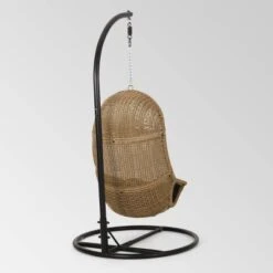 Ripley Outdoor Wicker Hanging Chair With Stand - Light Brown/Dark Gray - Christopher Knight Home -Outdoor Living Shop GUEST 62d6a488 3005 496c afba 828ec2c7b38f