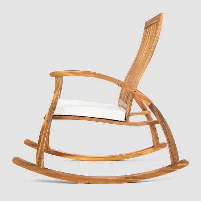 Cayo 2pk Acacia Wood Rocking Chair - Natural/Cream - Christopher Knight Home 4 Cayo 2pk Acacia Wood Rocking Chair - Natural/Cream - Christopher Knight Home - Image 2