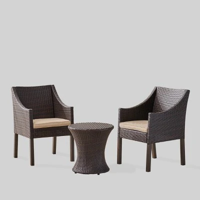 Sagan 3pc Wicker Patio Chat Set - Brown/Beige - Christopher Knight Home 3 Sagan 3pc Wicker Patio Chat Set - Brown/Beige - Christopher Knight Home
