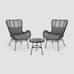 3pc Acuna Wicker Patio Chat Set Gray - Christopher Knight Home