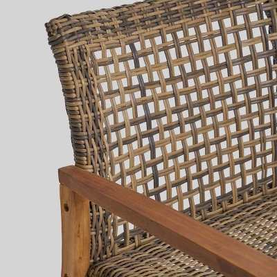 Breakwater 5pc Wood & Wicker Patio Chat Set With Fire Pit - Natural/Gray/Brown - Christopher Knight Home 5 Breakwater 5pc Wood & Wicker Patio Chat Set With Fire Pit - Natural/Gray/Brown - Christopher Knight Home - Image 3