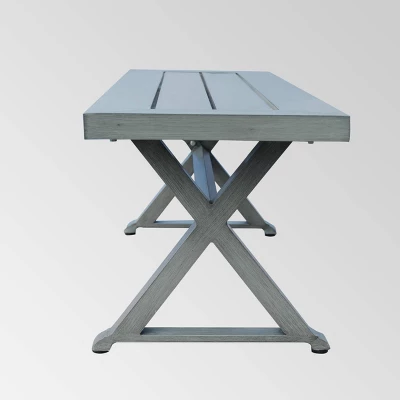 Lamphere Rectangle Aluminum Modern Dining Bench Dark Gray - Christopher Knight Home 4 Lamphere Rectangle Aluminum Modern Dining Bench Dark Gray - Christopher Knight Home - Image 2