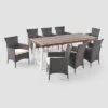 Flamingo 9pc Wood And Wicker Dining Set Dark Brown/Multibrown/Beige - Christopher Knight Home -Outdoor Living Shop GUEST 6a478096 40ec 4890 a670 be2fccf6f2af