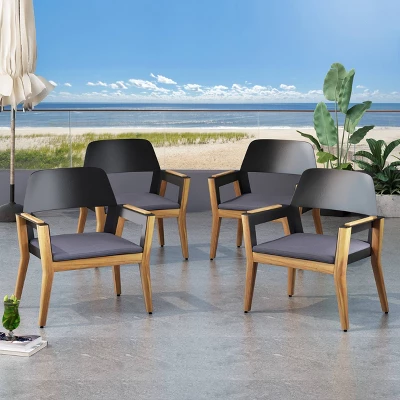 Soho 4pk Outdoor Acacia Wood Club Chairs With Cushions - Teak/Black/Dark Gray - Christopher Knight Home 3 Soho 4pk Outdoor Acacia Wood Club Chairs With Cushions - Teak/Black/Dark Gray - Christopher Knight Home
