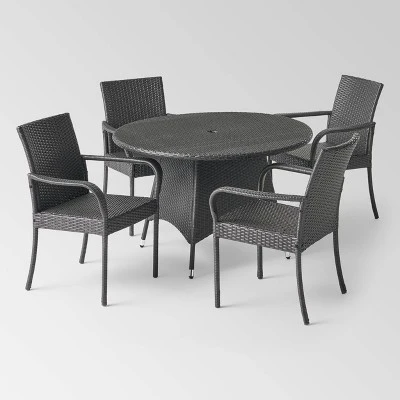 Pala 5pc Wicker Contemporary Dining Set Gray - Christopher Knight Home 3 Pala 5pc Wicker Contemporary Dining Set Gray - Christopher Knight Home