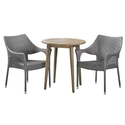 Louisa 3pc Acacia & Wicker Bistro Set - Gray - Christopher Knight Home 3 Louisa 3pc Acacia & Wicker Bistro Set - Gray - Christopher Knight Home