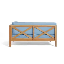 2pc Brava Outdoor Acacia Wood Right Arm Loveseat & Coffee Table With Cushion Teak/Blue - Christopher Knight Home -Outdoor Living Shop GUEST 7573dab1 e8d2 4c3c 9d61 31f3721182a5