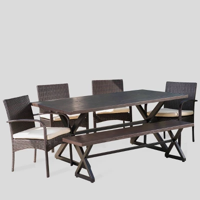 Palermo 6pc Aluminum & Wicker Patio Dining Set - Brown - Christopher Knight Home 3 Palermo 6pc Aluminum & Wicker Patio Dining Set - Brown - Christopher Knight Home