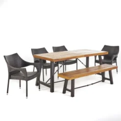 Montgomery 6pc Acacia & Wicker Dining Set - Teak/Brown - Christopher Knight Home