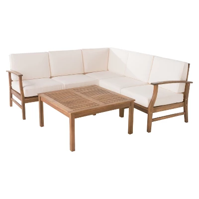Perla 6pc Acacia Wood Patio Chat Set W/ Water Resistant Cushions - Cream - Christopher Knight Home 3 Perla 6pc Acacia Wood Patio Chat Set W/ Water Resistant Cushions - Cream - Christopher Knight Home
