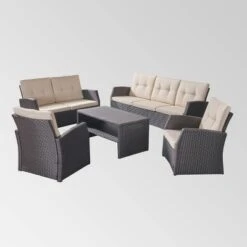 Sanger 5pc Wicker Chat Set - Dark Brown - Christopher Knight Home