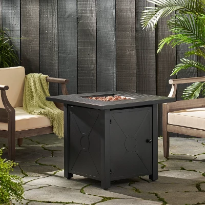 Elwick Outdoor 40000 BTU Iron Square Fire Pit Black - Christopher Knight Home 6 Elwick Outdoor 40000 BTU Iron Square Fire Pit Black - Christopher Knight Home - Image 4