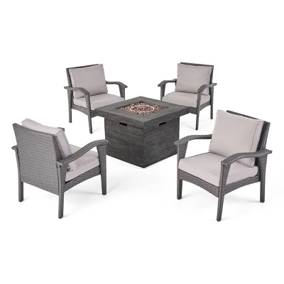 Keana 5pc Faux Rattan Club Chair & Fire Pit Chat Set - Christopher Knight Home 15 Keana 5pc Faux Rattan Club Chair & Fire Pit Chat Set - Christopher Knight Home - Image 13