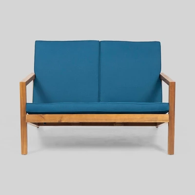 4pc Leah Acacia Wood Patio Chat Set Dark Teal - Christopher Knight Home 4 4pc Leah Acacia Wood Patio Chat Set Dark Teal - Christopher Knight Home - Image 2