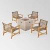 Augusta 5pc Wood & Wicker Club Chairs & Fire Pit Set - Natural/Gray/Light Gray - Christopher Knight Home