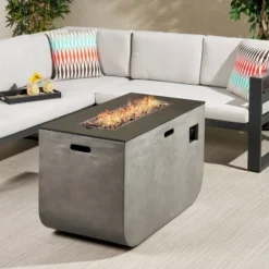 Adio Rectangular 40" Light Weight Concrete Gas Fire Pit Light Gray - Christopher Knight Home -Outdoor Living Shop GUEST 86285199 9b05 4890 8036 05762aa9ad62