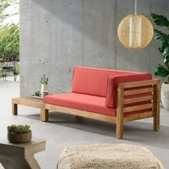 2pk Oana Outdoor Acacia Wood Right Arm Loveseat & Coffee Table With Cushion Teak/Red - Christopher Knight Home -Outdoor Living Shop GUEST 86a7b7d7 b603 47fd 8208 11acb66873f2