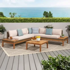 Loft Acacia 4pc Wood Sectional Sofa Set - Christopher Knight Home -Outdoor Living Shop GUEST 876be8cf 63ab 4766 b411 c01639c0a9ec