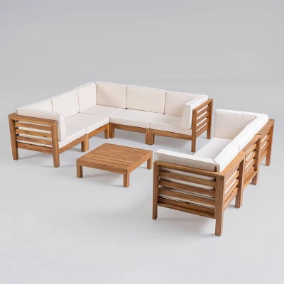 Oana 9pc Acacia Wood Sectional Sofa Set - Teak/Beige - Christopher Knight Home 3 Oana 9pc Acacia Wood Sectional Sofa Set - Teak/Beige - Christopher Knight Home