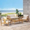 Nicholson Outdoor 4 Seater Acacia Wood Chat Set - Teak/Beige - Christopher Knight Home