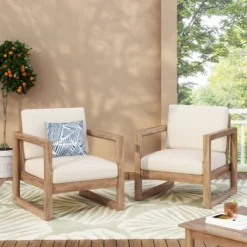 2pk Stefan Outdoor Acacia Wood Club Chairs With Cushions Brown/Beige - Christopher Knight Home -Outdoor Living Shop GUEST 8c75529c 4f7b 41d1 ae95 d3ccbf47b36c