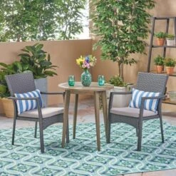 Arezzo 3pc Wood & Wicker Bistro Set - Gray/Gray - Christopher Knight Home