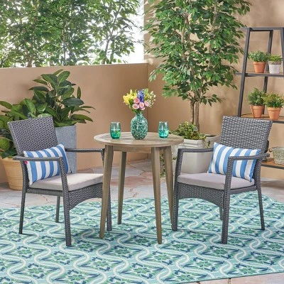 Arezzo 3pc Wood & Wicker Bistro Set - Gray/Gray - Christopher Knight Home 3 Arezzo 3pc Wood & Wicker Bistro Set - Gray/Gray - Christopher Knight Home
