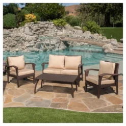Honolulu Outdoor 4pc Wicker Seating Set And Cushions - Christopher Knight Home -Outdoor Living Shop GUEST 8d6f5d77 2241 490d b7c8 ab05d84bf99c