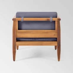 Aston 4pk Acacia Wood Mid-Century Modern Club Chairs - Teak/Gray - Christopher Knight Home