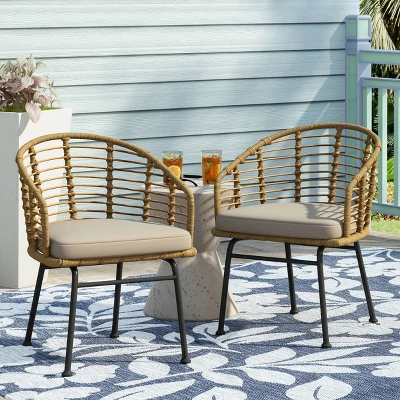 Randy 2pk Outdoor Wicker Chairs With Cushions - Light Brown/Beige - Christopher Knight Home 3 Randy 2pk Outdoor Wicker Chairs With Cushions - Light Brown/Beige - Christopher Knight Home