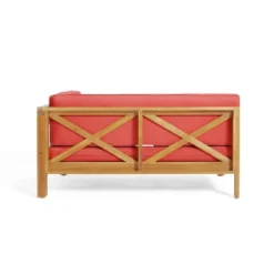 2pc Brava Outdoor Acacia Wood Right Arm Loveseat & Coffee Table With Cushion Teak/Red - Christopher Knight Home -Outdoor Living Shop GUEST 916fda4f ae99 4257 8620 8f6eac101529