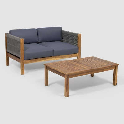 Laurel 2pc Acacia Wood Loveseat Set Teak/Gray - Christopher Knight Home 3 Laurel 2pc Acacia Wood Loveseat Set Teak/Gray - Christopher Knight Home