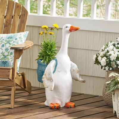 Christopher Knight Home 17" Wide Forgey Concrete Outdoor Novelty Goose Planter White/Blue 3 Christopher Knight Home 17" Wide Forgey Concrete Outdoor Novelty Goose Planter White/Blue