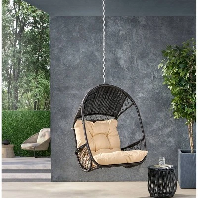 Greystone Indoor/Outdoor Wicker Hanging Chair With 8' Chain - Brown/Tan - Christopher Knight Home 3 Greystone Indoor/Outdoor Wicker Hanging Chair With 8' Chain - Brown/Tan - Christopher Knight Home