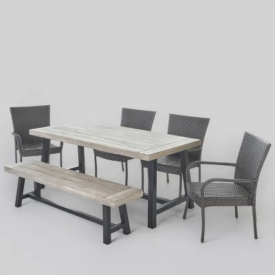 Cooper 6pc Wicker And Acacia Wood Dining Set - Gray - Christopher Knight Home 3 Cooper 6pc Wicker And Acacia Wood Dining Set - Gray - Christopher Knight Home