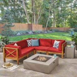Brava 7pc Acacia Sectional Sofa Set With Fire Pit - Christopher Knight Home -Outdoor Living Shop GUEST 97012b68 4797 4c56 a4a9 ff46a0bcf60a