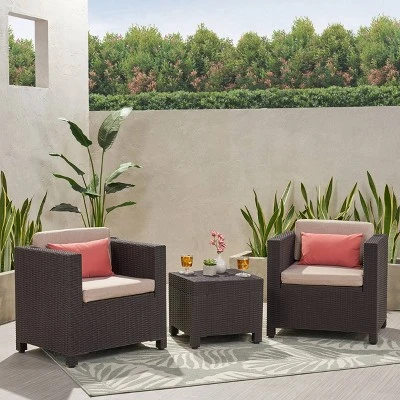 Waverly 3pc Faux Wicker Chat Set Brown/Beige - Christopher Knight Home 6 Waverly 3pc Faux Wicker Chat Set Brown/Beige - Christopher Knight Home - Image 4